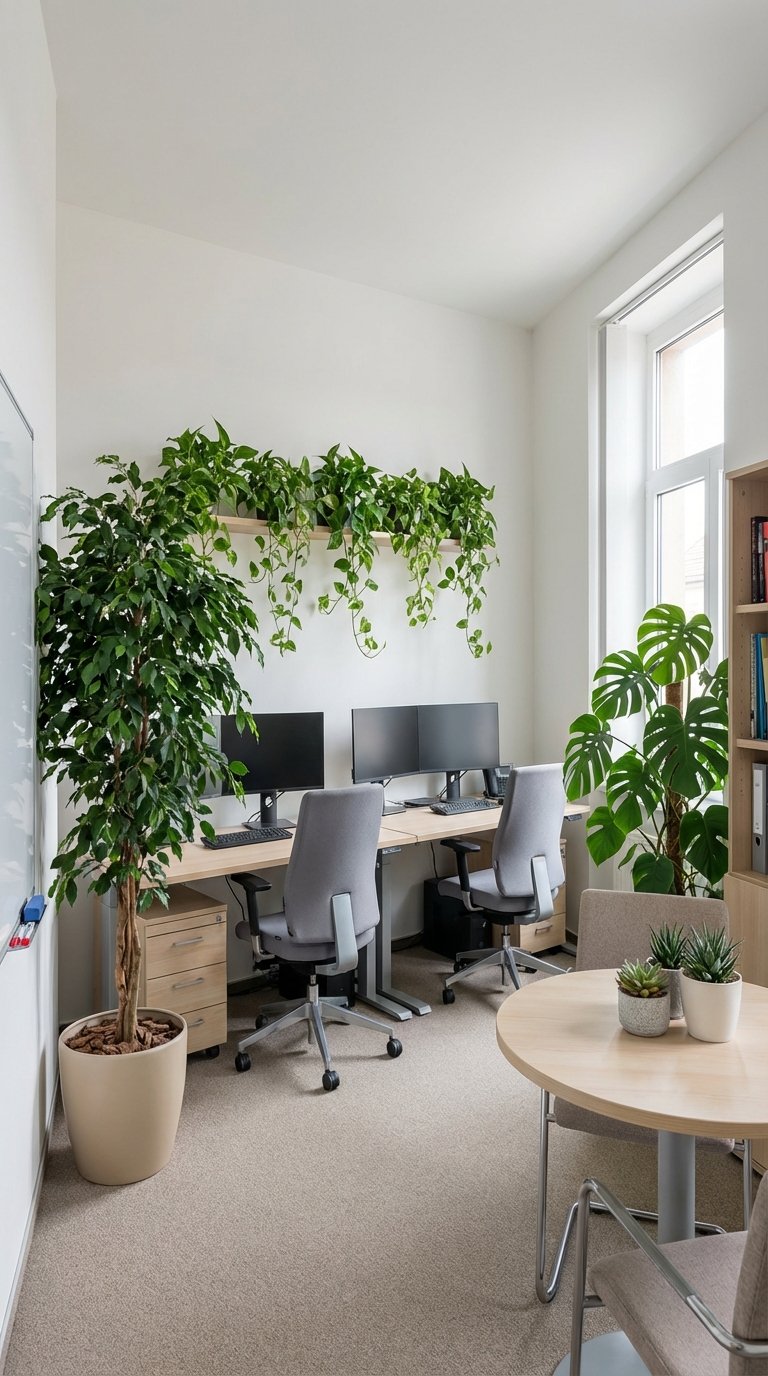 Kunstpflanzen im kleinen Büro mit hängende Pflanzen