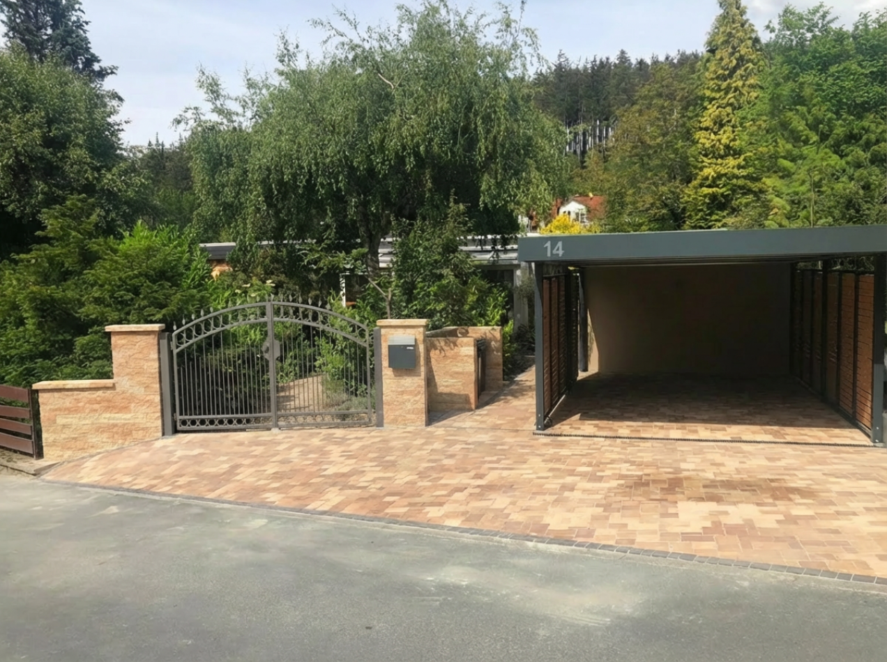 Einfahrt mit Pflasterarbeiten